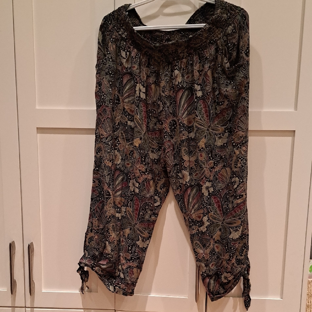 Floral Paisley Tie-Hem Women's Harem Pants - Black Multi